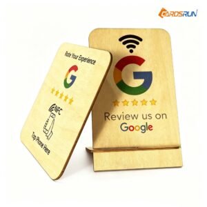 Custom Solid Wood Google Review Display NFC Stand with QR Code Holder for Restaurant Cafe Customer Feedback Sign