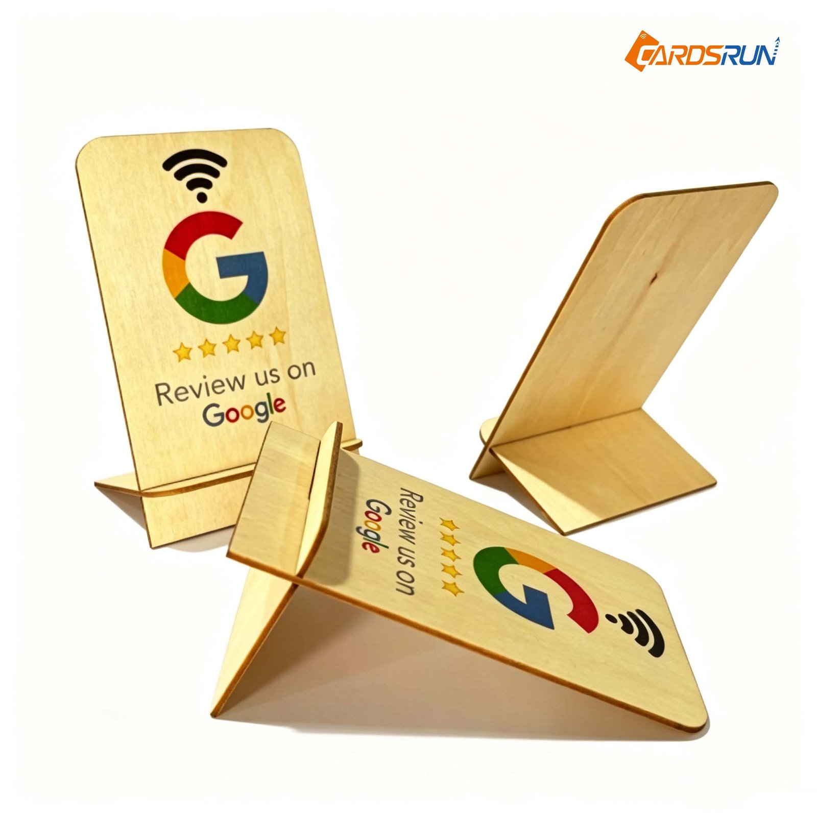 Customized Qr Code Google Review Nfc Wooden Stand Touchless Nfc Display to Scan Wood Menu Stand