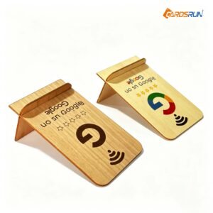 Table Sign Menu Nfc Stand Touchless RFID Custom Qr Code Google Review Nfc Wooden Nfc Display to Scan Wood Stand for Restaurant / Hotel