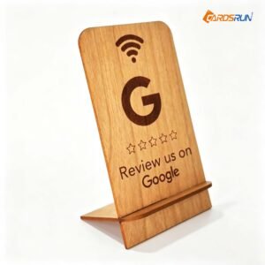 NFC Social Media Custom QR Code NFC Chip Contactless google Play Gift Card Google Review Tap Wood Display Stand
