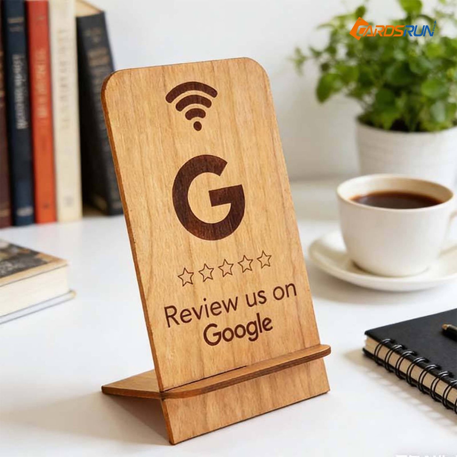 Custom Wooden Google Review NFC Stand Social Media Review Rfid Menu QR Code Table Display Sign Stand - Image 3
