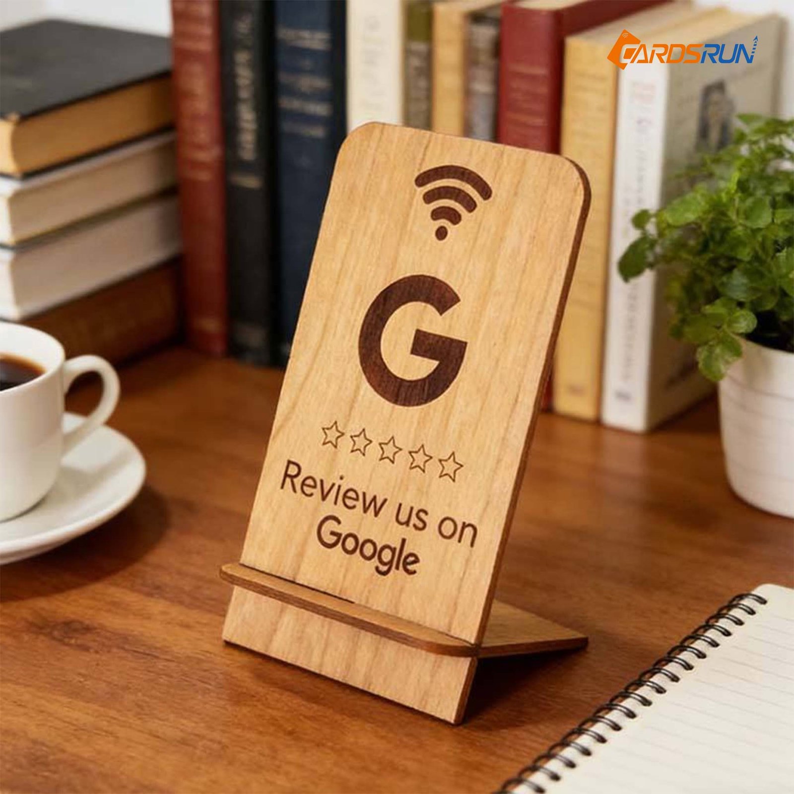 NFC Social Media Custom QR Code NFC Chip Contactless google Play Gift Card Google Review Tap Wood Display Stand - Image 3