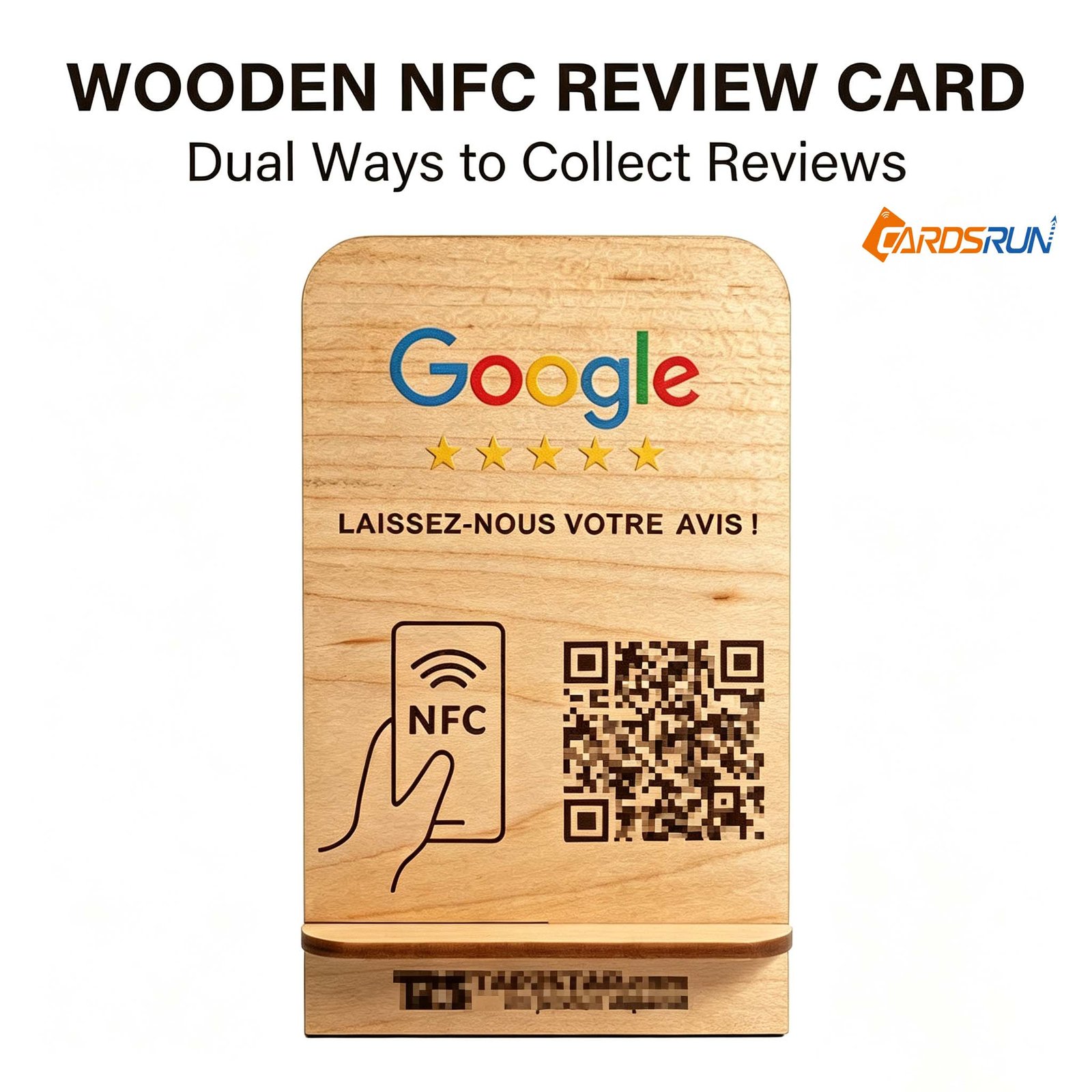 Custom Solid Wood Google Review Display NFC Stand with QR Code Holder for Restaurant Cafe Customer Feedback Sign - Image 3