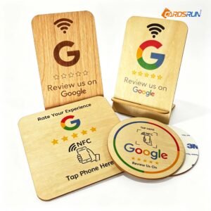 Customizable Wooden Display with QR Code NFC Plate Google Review NFC Stand