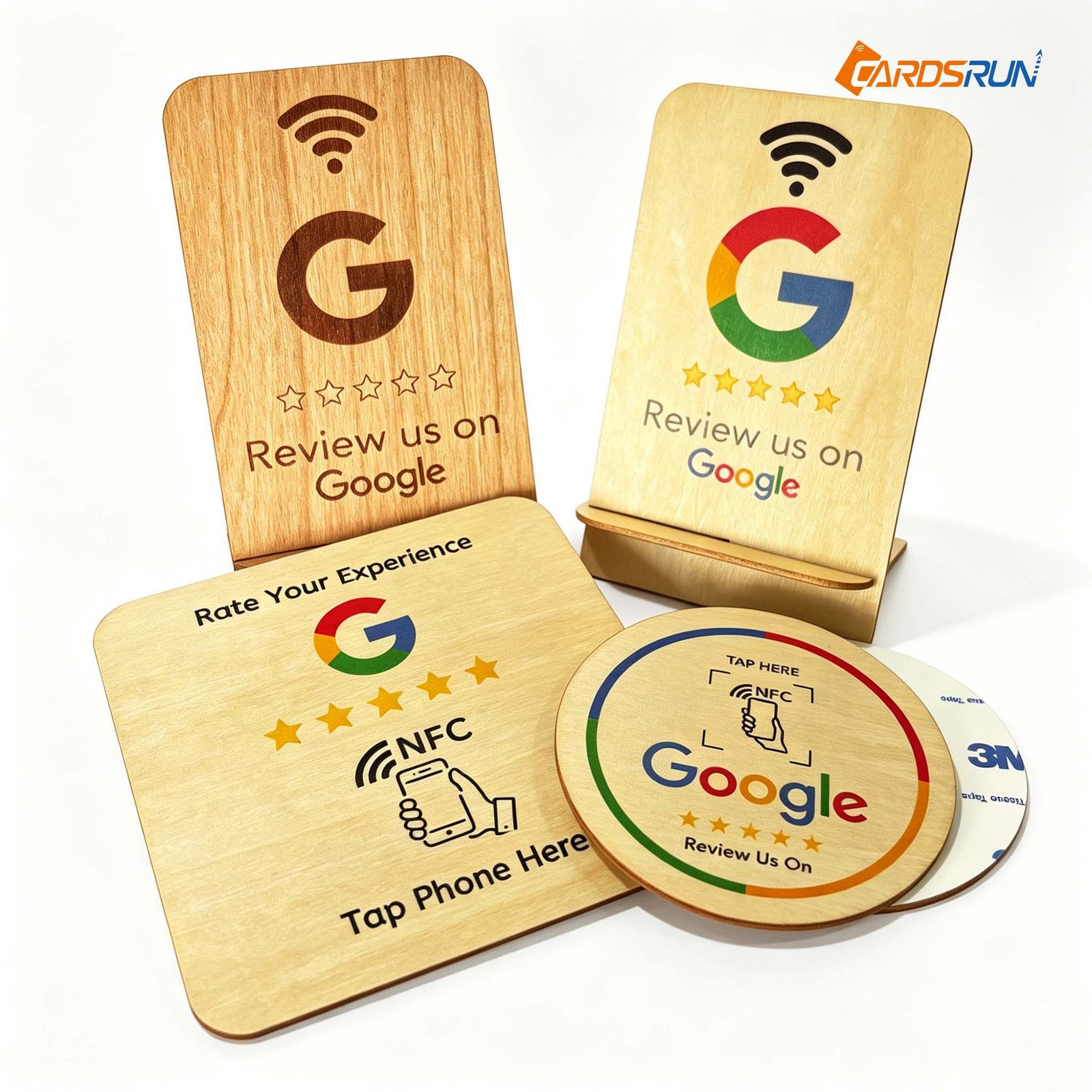 Customizable Wooden Display with QR Code NFC Plate Google Review NFC Stand