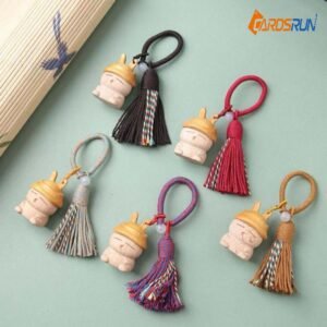 Hot-Selling Beech Wood Yellow Hat Mashimaro Bunny Keychain – Wooden Bag Charm & Decorative Gift for Bags, Keys & Backpacks